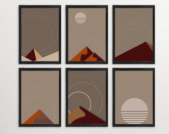 Desert Abstract Prints Set of 6, Gallery Wall Decor, Earth Tone Art, Terracotta Color, Boho Printables