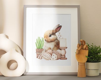 Easter Rabbit Bunny Print, Watercolour Easter Bunny Poster