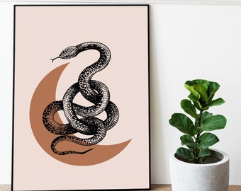 Moon and Snake Abstract, Halloween Gallery Wall Decor, Snake Art, Snakes and Moon, Boho Printables