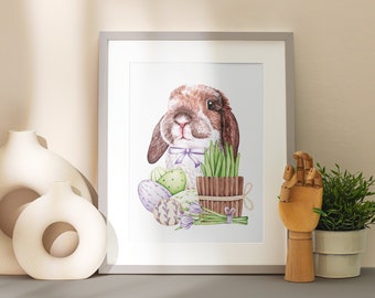 Easter Bunny Rabbit Print, Watercolour Easter Bunny Poster