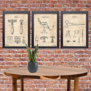 Barber Shop Patent Posters Set, Printable Art, Technical Print, Wall Art Decor, Papyrus Background