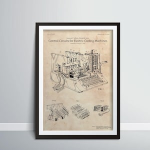 Coding Machine Patent Poster, Printable Art, Technical Print, Wall Art Decor, Papyrus and White Background, Writing Machine