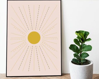 Sun Rays Abstract Print, Sun Minimalist Poster, Abstract Sun Wall Art, Instant Download Printable Boho Decor