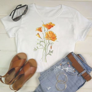 Golden Poppy ~ Flower Tee Shirt, Botanical Tee, Poppy T shirt, wildflower shirt, plant shirt,botanical shirt, California Poppy T shirt.