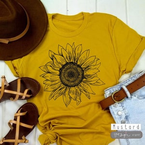 Sunflower Summer ~ Womens Sunflower Tee, Flower Tee Shirt, Botanical Tee, wildflower shirt, flower tshirt, sunflower t, plant lover gift