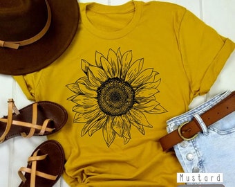 Sonnenblume Grafik Tee: Botanische Blume Shirt, Geschenk für Pflanzenliebhaber