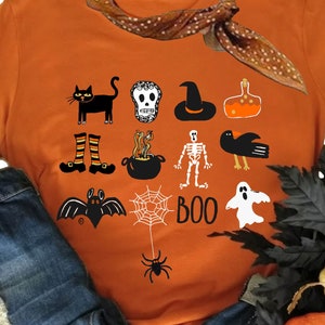 BOO ~ Camiseta de Halloween, Camiseta de otoño, linda, camiseta de mujer, Diseño gráfico lindo