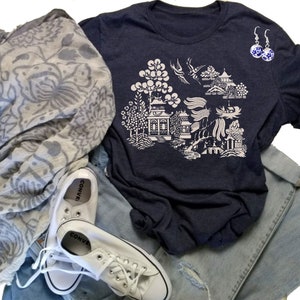 China Blue Graphic Tee: Asian Art Women's Fashion T-Shirt image 5
