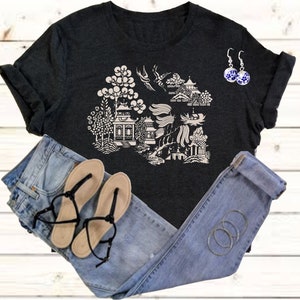 China Blue Graphic Tee: Asian Art Women's Fashion T-Shirt image 4