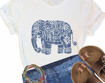 Ethnic Elephant Print Tee: Women's Boho Wildlife Shirt