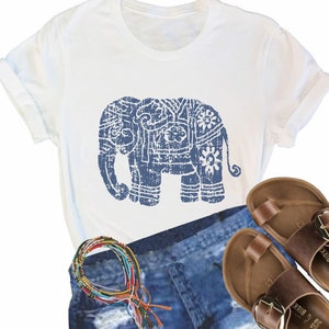 Ethnic Elephant Print Tee: Women's Boho Wildlife Shirt