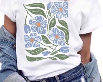 Blue Floral T-Shirt: Botanical Wildflower Tee