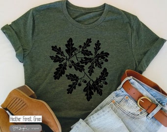 Acorn and Oak ~ Botanical Tee, Wildflower shirt, fall tee, flower T Garden Tshirt flower tshirt plant shirt botanical tshirt botanical