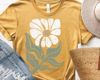Boho Daisy ~ T-shirt fleuri, t-shirt botanique, t-shirt bohème, chemise fleurs sauvages, chemise botanique chemise plante, t-shirt floral rétro, jardinier, tendance