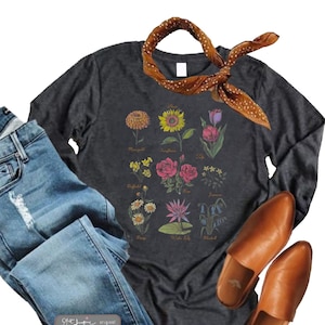 Fleurs ~ Long Sleeve Fashion Tshirt, Xmas gift, Gift for her, Chic Long Sleeve Tee, Women Graphic Tee,Cute Tshirt,Graphic t,plant lover gift