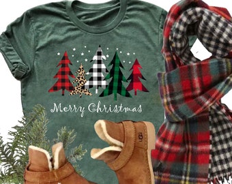 Holiday Trees T-Shirt, Unisex Cotton Christmas Tee