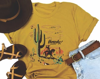 Koszulka Howdy Cactus: Damska koszula w stylu western, prezent w stylu sztuki pustynnej