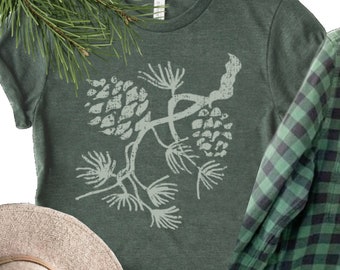 Pin d’hiver ~ Chemise botanique, tee botanique, chemise en pomme de pin, tee-shirt en pin, t nature, tee d’automne, chemise de vacances, chemise d’arbre, t-shirt de pin