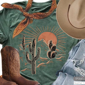 Desert Sunrise ~ Desert Shirt, Adventure Shirt, Travel Shirt, Summer Tee, Cactus Plants, Cowgirl Shirt, Cactus Scene Shirt, cowgirl, gift