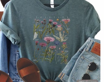 Thistles ~ botanical shirt, botanical tee, wildflower shirt, Garden shirt, wildflower tee, plant shirt, women's flower tee, plant lover gift