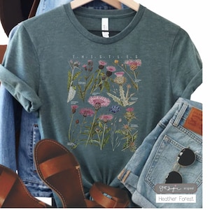 Disteln ~ botanisches Hemd, botanisches T-Shirt, Wildblumenhemd, Gartenhemd, Wildblument-stück, Pflanzenhemd, Frauenblumen-t-stück, Geschenk für Pflanzenliebhaber