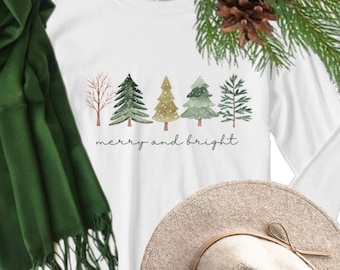 Merry and Bright long sleeve ~Women&#39;s Long sleeve tee, Christmas long sleeve t, long sleeve holiday t, long sleeve sweater, winter tee
