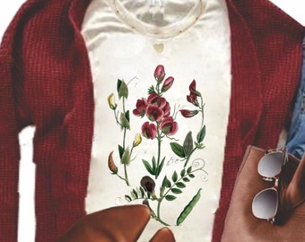 Sweetpea ~ Vintage Botanical Shirt, Flower Shirt, botanical tshirt, tshirt, wildflower shirt, gardening, botanical t shirt flower t shirt