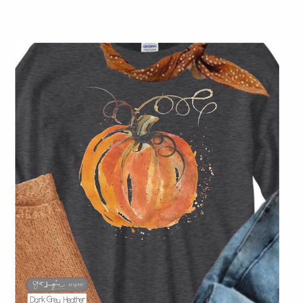Painted Pumpkin ~ Pumpkin Long Sleeve Tee, Thanksgiving Tee, Cute Fall Shirt, Fall T, Pumpkin Silhouette, long sleeve Tee, Women's pumpkin t