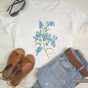 Forget-Me-Not ~ botanical shirt, botanical tee, wildflower shirt, Garden shirt, wildflower tee, plant shirt, women&#39;s flower tee,designer t