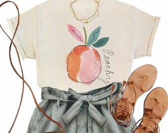 Peachy Botanical T-Shirt: Watercolor Peach Graphic Tee