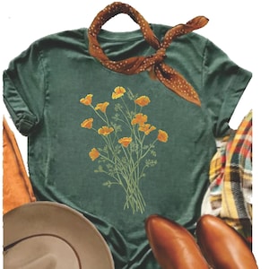 Mohnblumenstrauß ~ Blumen-T-Shirt, botanisches T-Shirt, Mohn-T-Shirt, Wildblumenhemd, botanisches Hemd der kalifornischen Mohnblume, Gärtner
