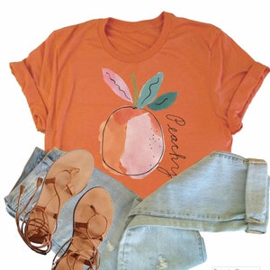 Pfirsich ~ botanisches Hemd, botanisches T, Blumen-T-Shirt, Gärtnergeschenk, Wildblument-shirt, Blument-shirt, Pflanzen-T-Shirt, Geschenk für sie, Blument-stück,
