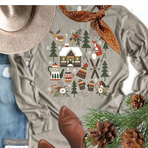 Winter Wonderland Long Sleeve Tee: Cabin & Woodland Design