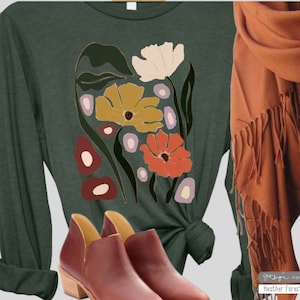 Flower Market ~ Long Sleeve Fashion T, gift, Gift for her, Chic Tee, Women botanical T, Graphic tee, Women tee, plant lover gift,flowers,