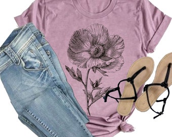 Gentle Poppy ~ Botanical Shirt, Botanical T, vintage flower, wildflower Tshirt, flower tshirt, plant shirt, gift for her, flower tee