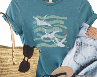 Good Fortune ~ Crane, Cranes, Zen Tee, Shore birds, Graphic birds, Nature shirt, Bird Print, trendy animal Print T,Bird Lover, travel shirt,