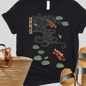 Koi Pond Graphic Tee: Zen Fish Print Shirt, cotton, S-4X