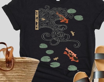 Koi Pond Graphic Tee: Zen Fish Print Shirt, cotton, S-4X