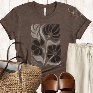 Black and Beigh Botanical T-Shirt: Wildflower Graphic Tee