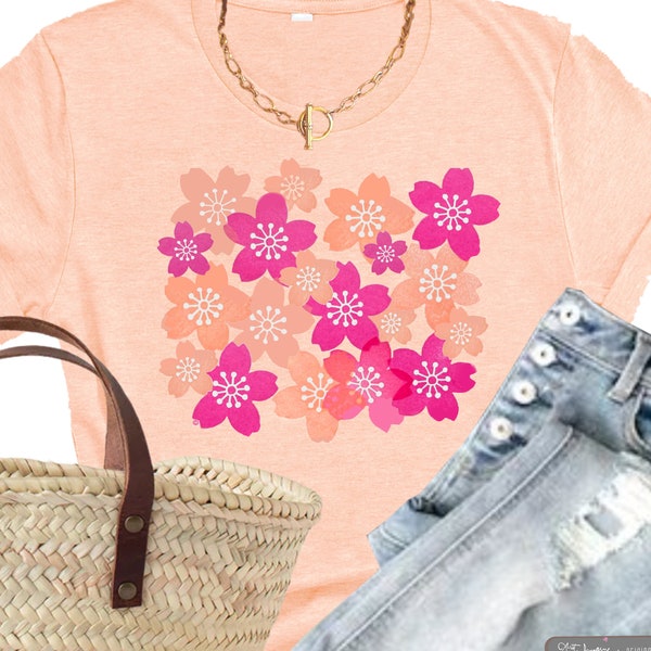 BoHo Kirschblüten ~ botanisches Shirt, botanisches T-Shirt, Kirschblüten Shirt, Garten Shirt, Wildblumen-T-Shirt, Pflanzen-Shirt, Frauen-Blumen-T-Shirt,