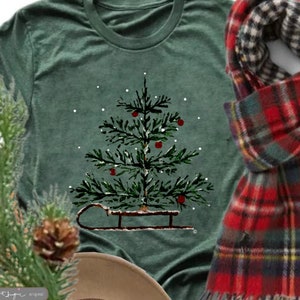 Christmas Sleigh ~ Woman&#39;s Holiday Tshirt, Women&#39;s Xmas tee, winter, Christmas tree tee, Xmas tree, Women&#39;s Christmas tshirt, winter tee,