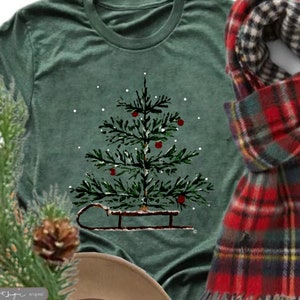 Christmas Sleigh ~ Woman's Holiday Tshirt, Women's Xmas tee, winter, Christmas tree tee, Xmas tree, Women's Christmas tshirt, winter tee,