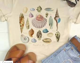 Seashell Graphic Tee: "Coquille de la Mer" Cotton Summer Shirt
