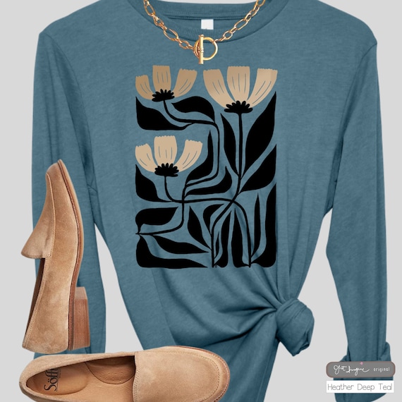 Dark Flora Long Sleeve T-shirt: Women's Botanical Graphic Tee