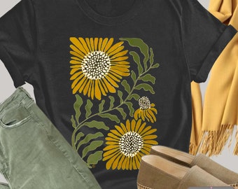 Sunflower Rising T-Shirt: Botanical Retro Floral Tee