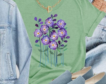 Purple Flower T-Shirt: Botanical Boho Tee