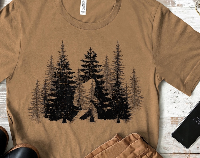 Bigfoot Forest Graphic Tee: Unisex Cotton Outdoors Shirt