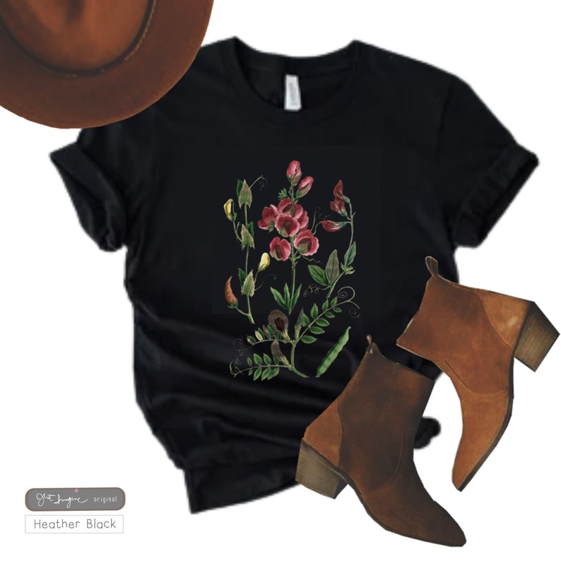 Sweetpea Vintage Botanical Shirt, Flower Shirt, botanical tshirt, tshirt, wildflower shirt, gardening, botanical t shirt flower t shirt image 3