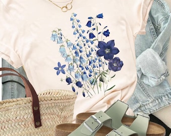 Jardin Azure T-shirt: Vintage Botanical Wildflower Bouquet Tee S-4X