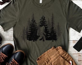 Bigfoot Forest Graphic Tee: Unisex Cotton Outdoors Shirt